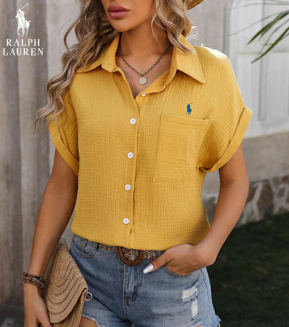 R. Ꮮаᴜгеn Korte Mouw Pocket Shirt – Luchtige Pasvorm