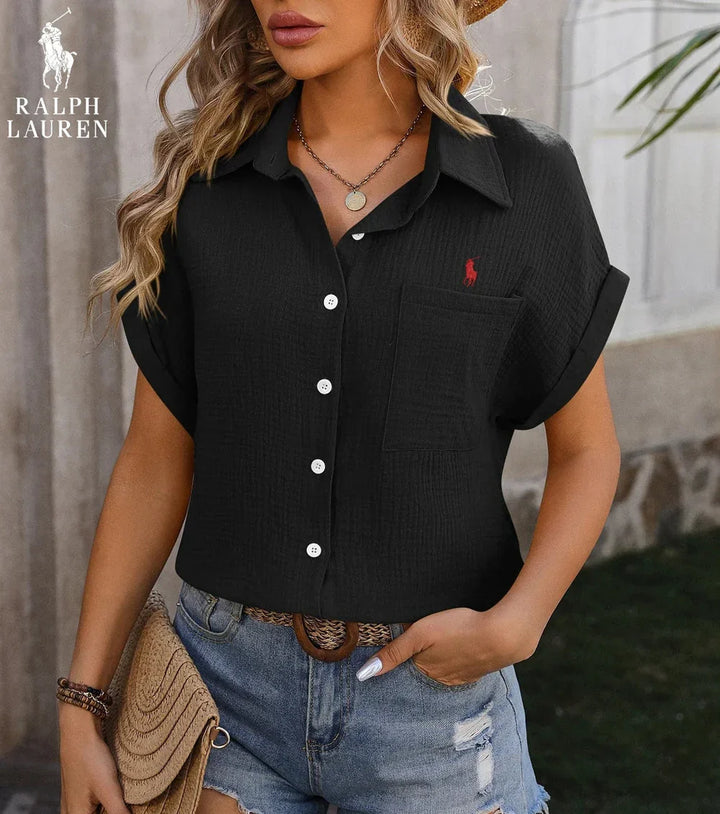 R. Ꮮаᴜгеn Korte Mouw Pocket Shirt – Luchtige Pasvorm